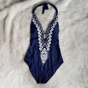Kona Sol One Piece Navy Lace Detail swimsu…